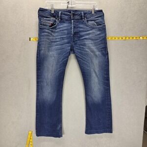 Diesel Jeans Mens 34x26 Blue Zatiny Button Fly Medium Wash Altered Hem 0R4HJ